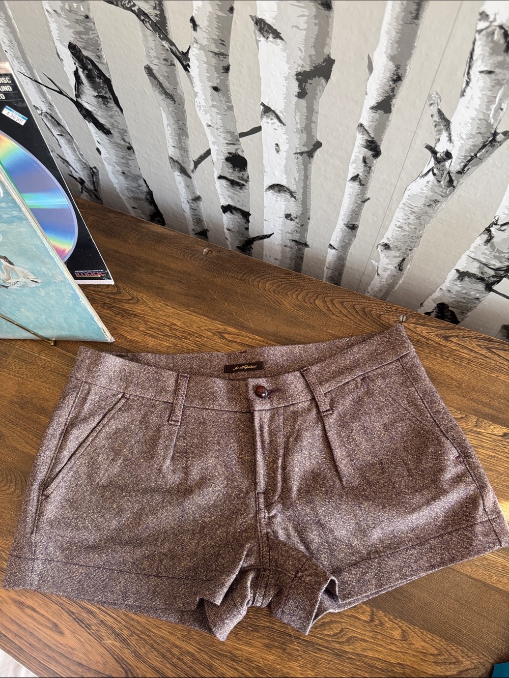 7 For All Mankind Brown Tweed High-Waist Shorts